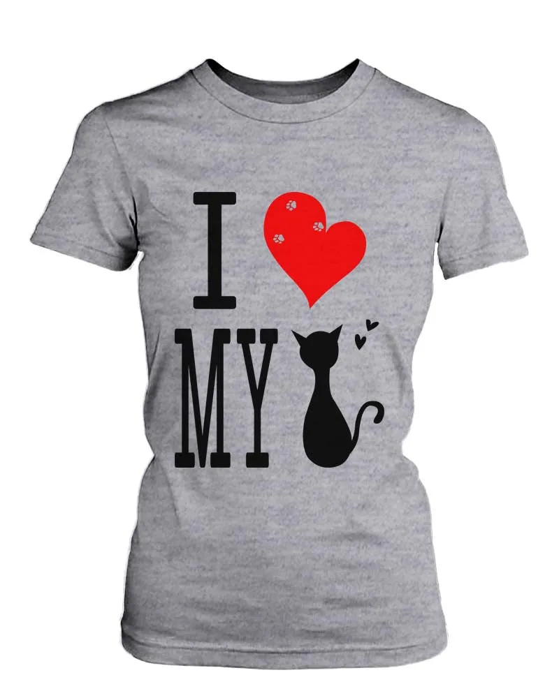 Funny Graphic Statement Womens Gray T-shirt - I Love My Cat