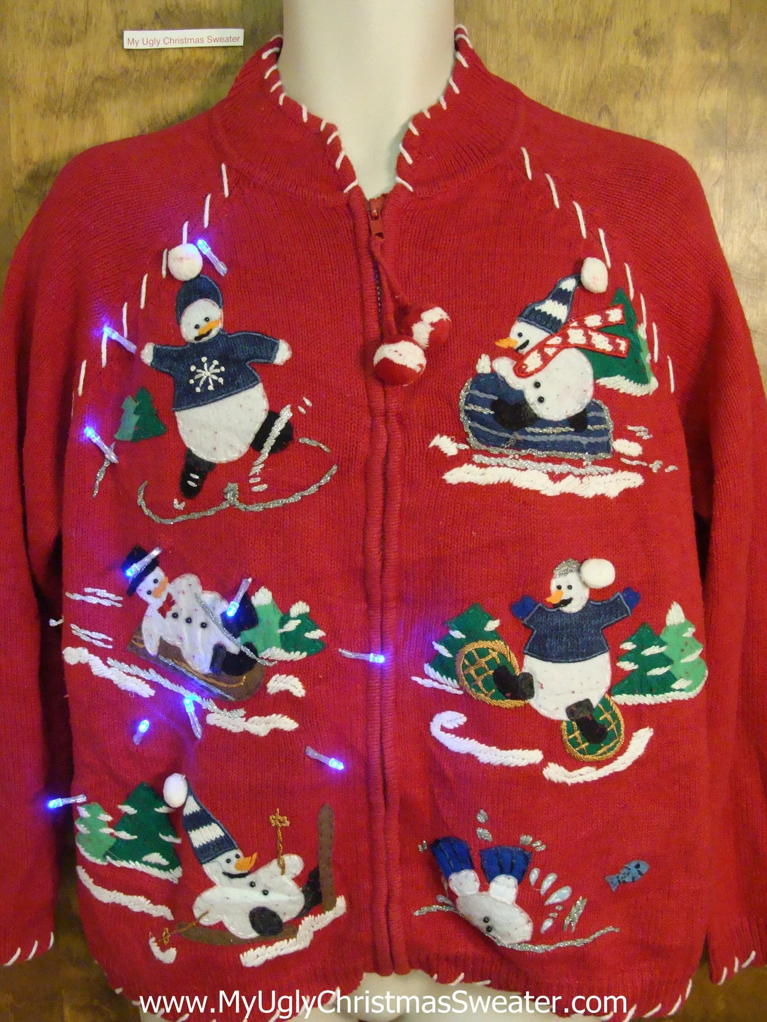 Funny Snowman Winter Sports Light Up Ugly Xmas Sweater