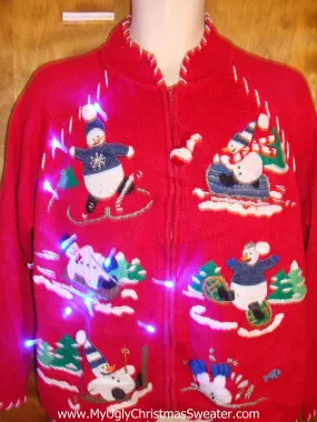 Funny Snowman Winter Sports Light Up Ugly Xmas Sweater