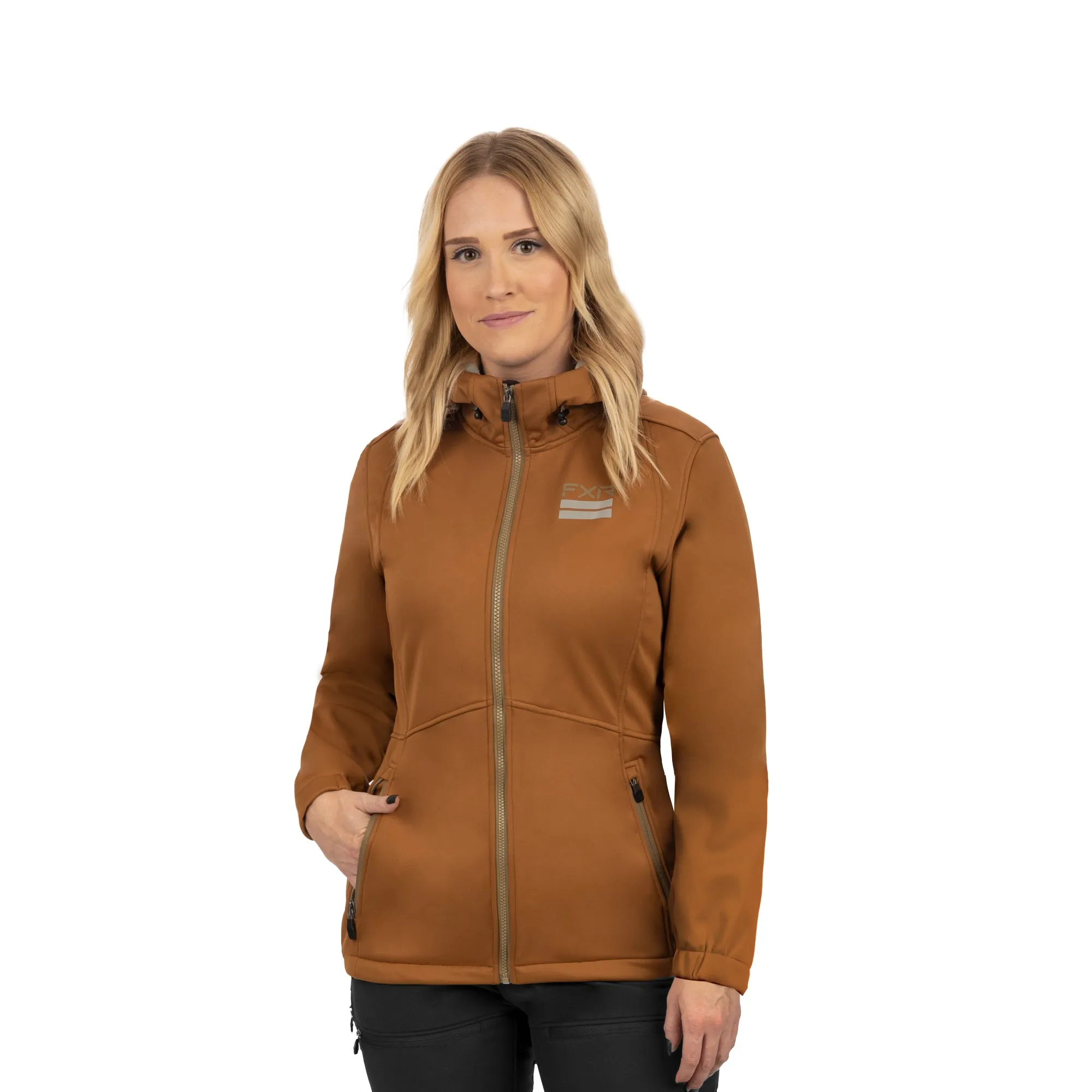 FXR  Womens Ridge Softshell Hoodie Copper Canvas Polyester Fleece Waterproof