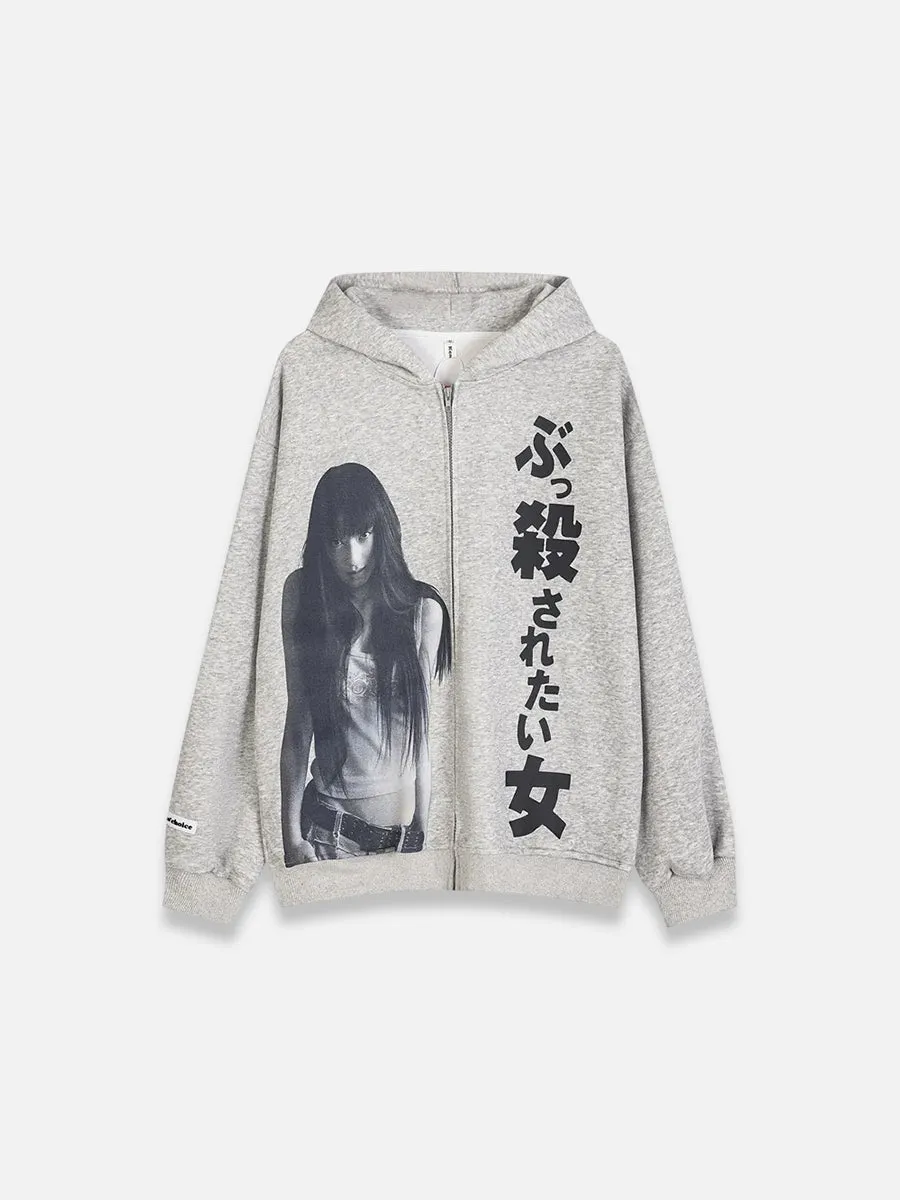 Girl Print Zip-up Hoodie