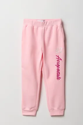 Girls Pink Aero Embroidered Fleece Jogger