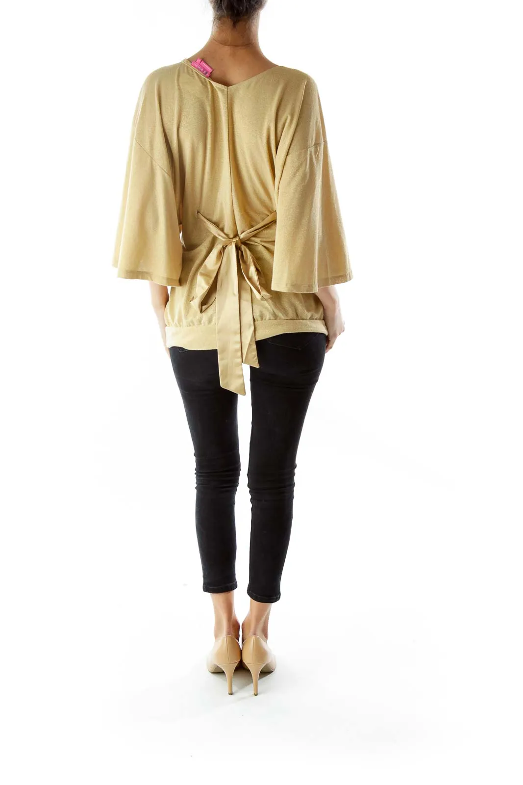 Gold Metallic Knit Top with Sash