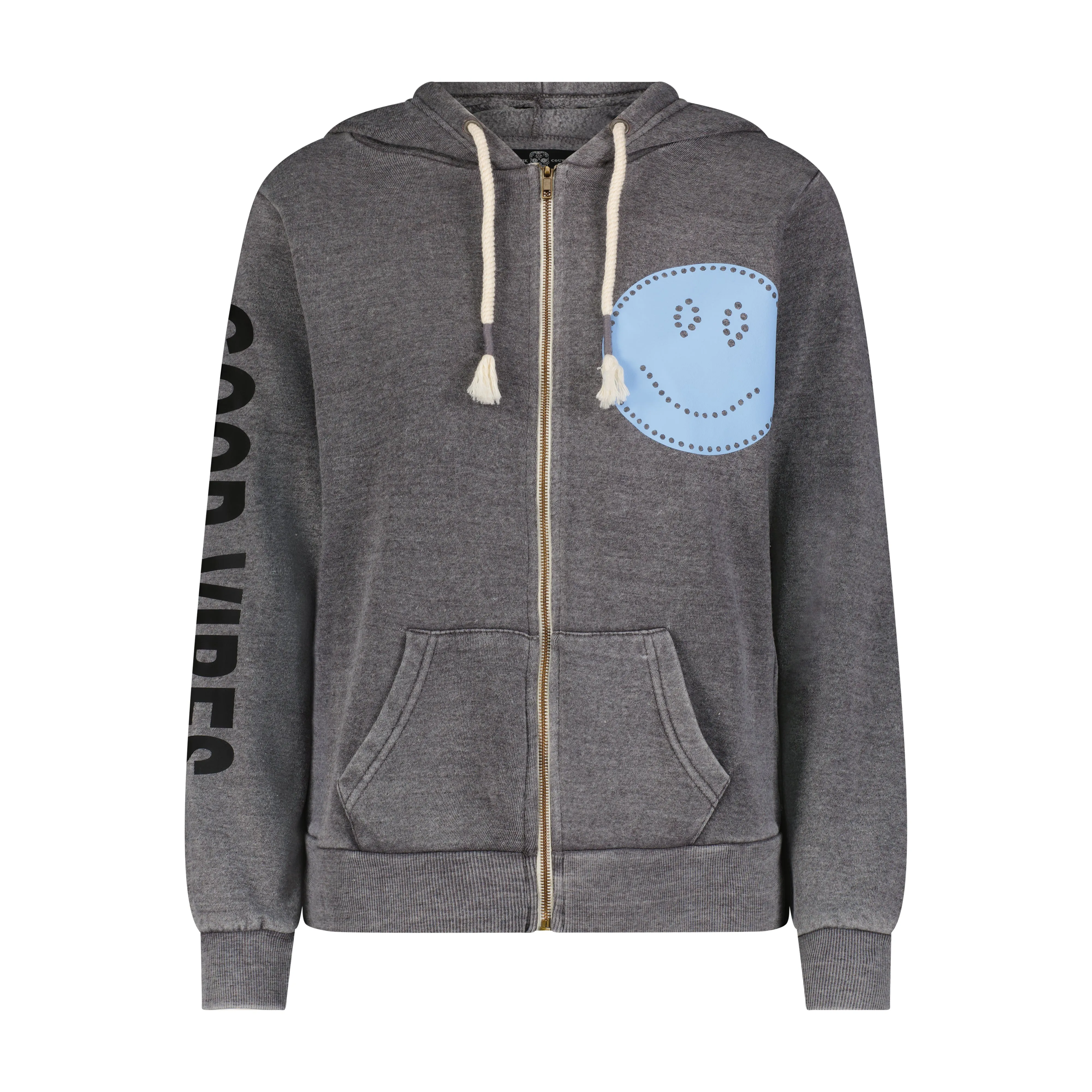 Good Vibes Smile Grey Zip Up Hoodie