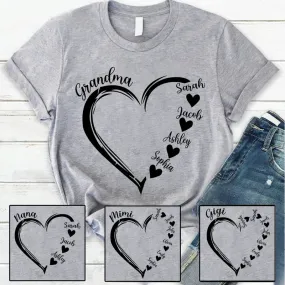 Grandma and Grandkids, Best Gifts For Mother's Day, Personalized Heart Name for Mom Grandma, Mother's Day Gift Shirt