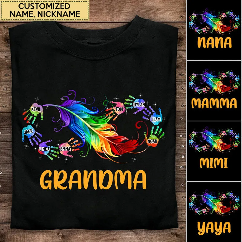 Grandma Mom Infinity Hand Prints Grandkids Personalized Shirt