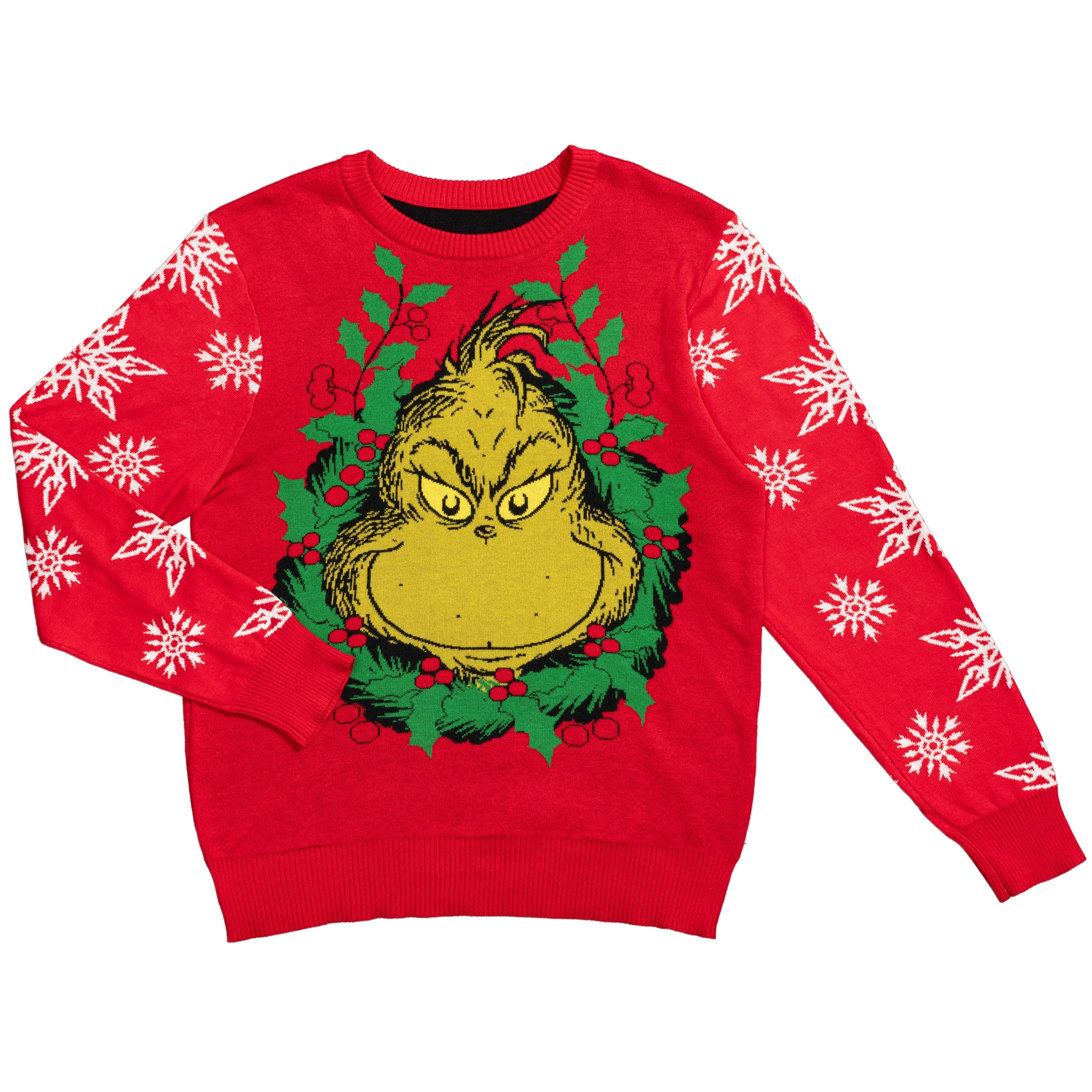 Grinch Head Santa Hat Wreath Sweater