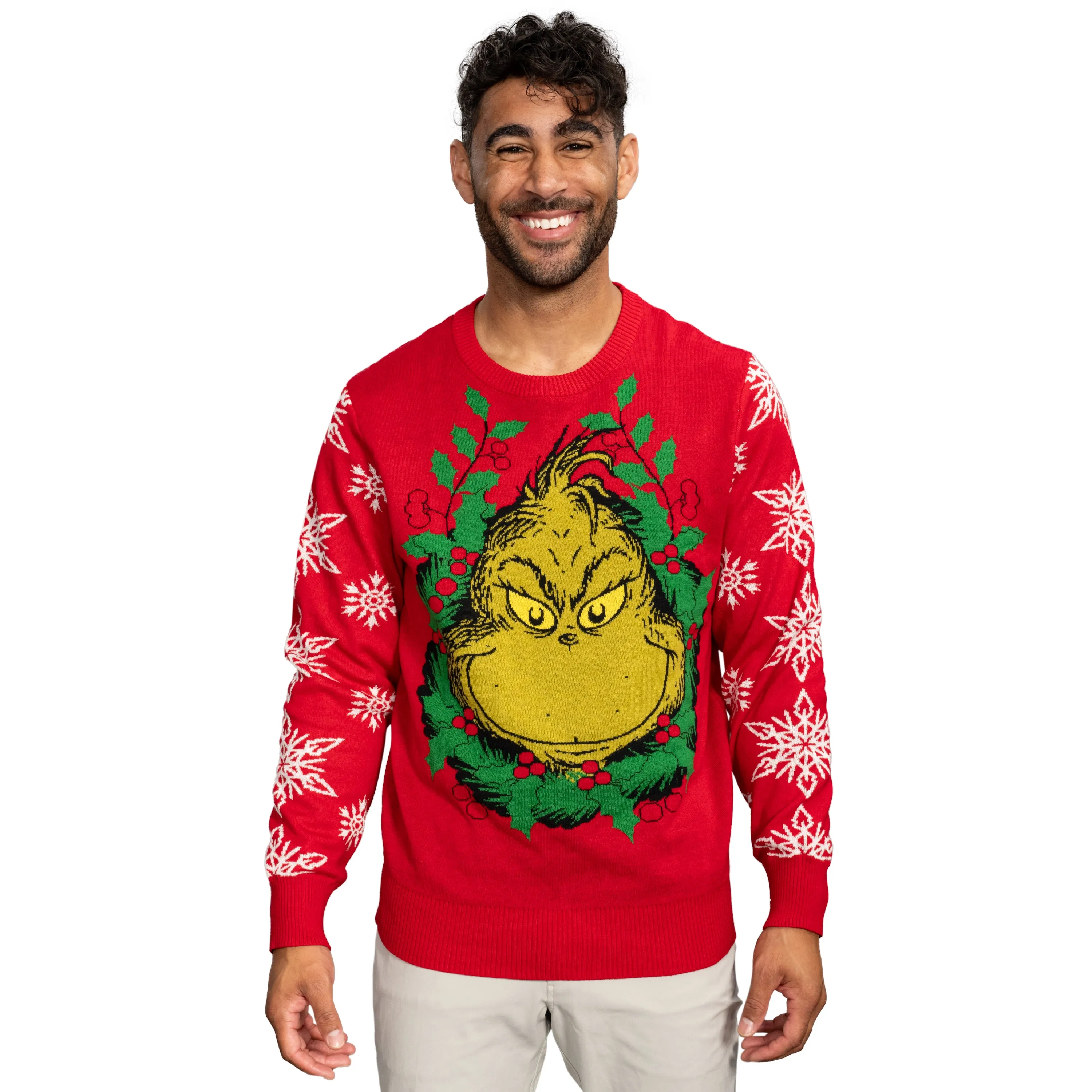 Grinch Head Santa Hat Wreath Sweater