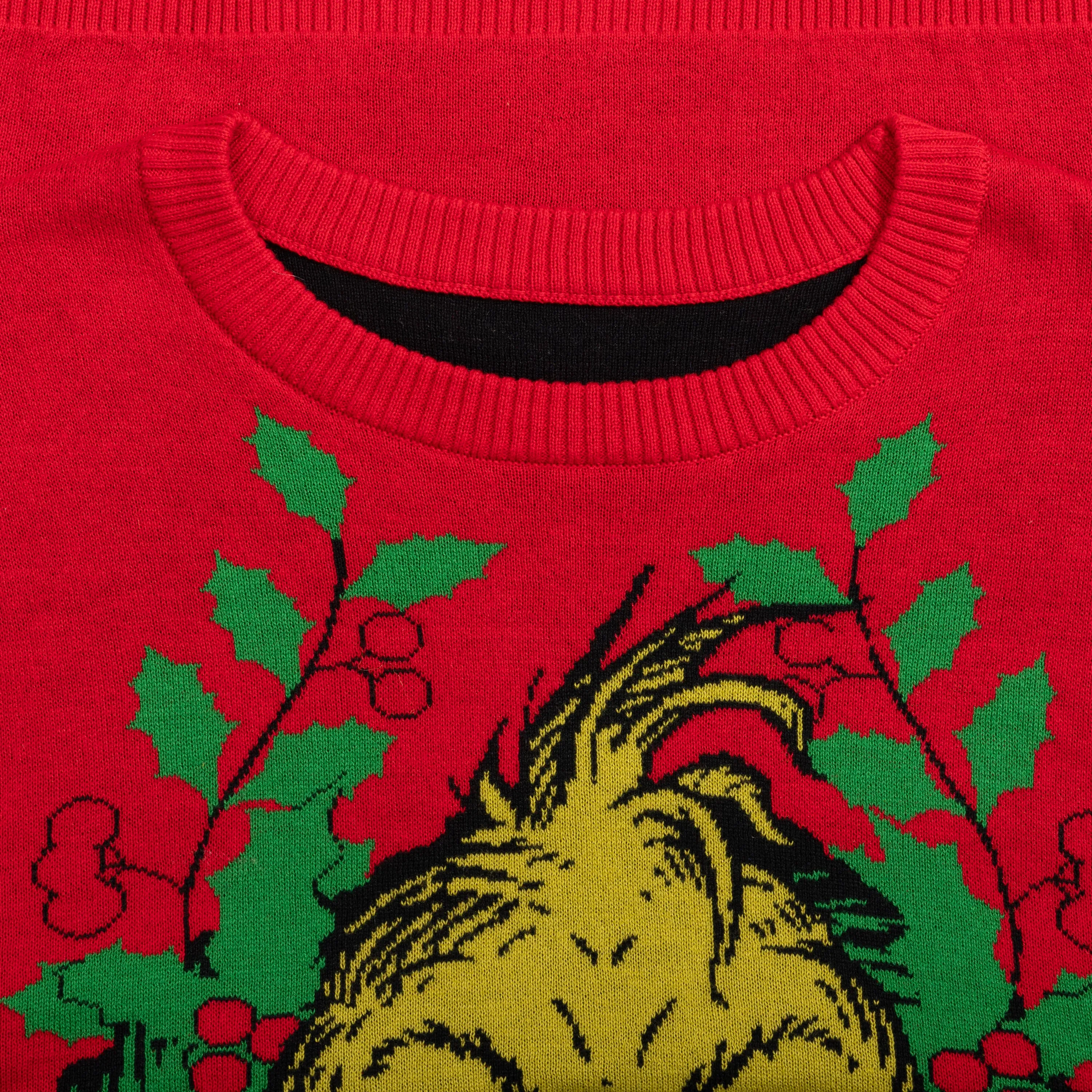 Grinch Head Santa Hat Wreath Sweater