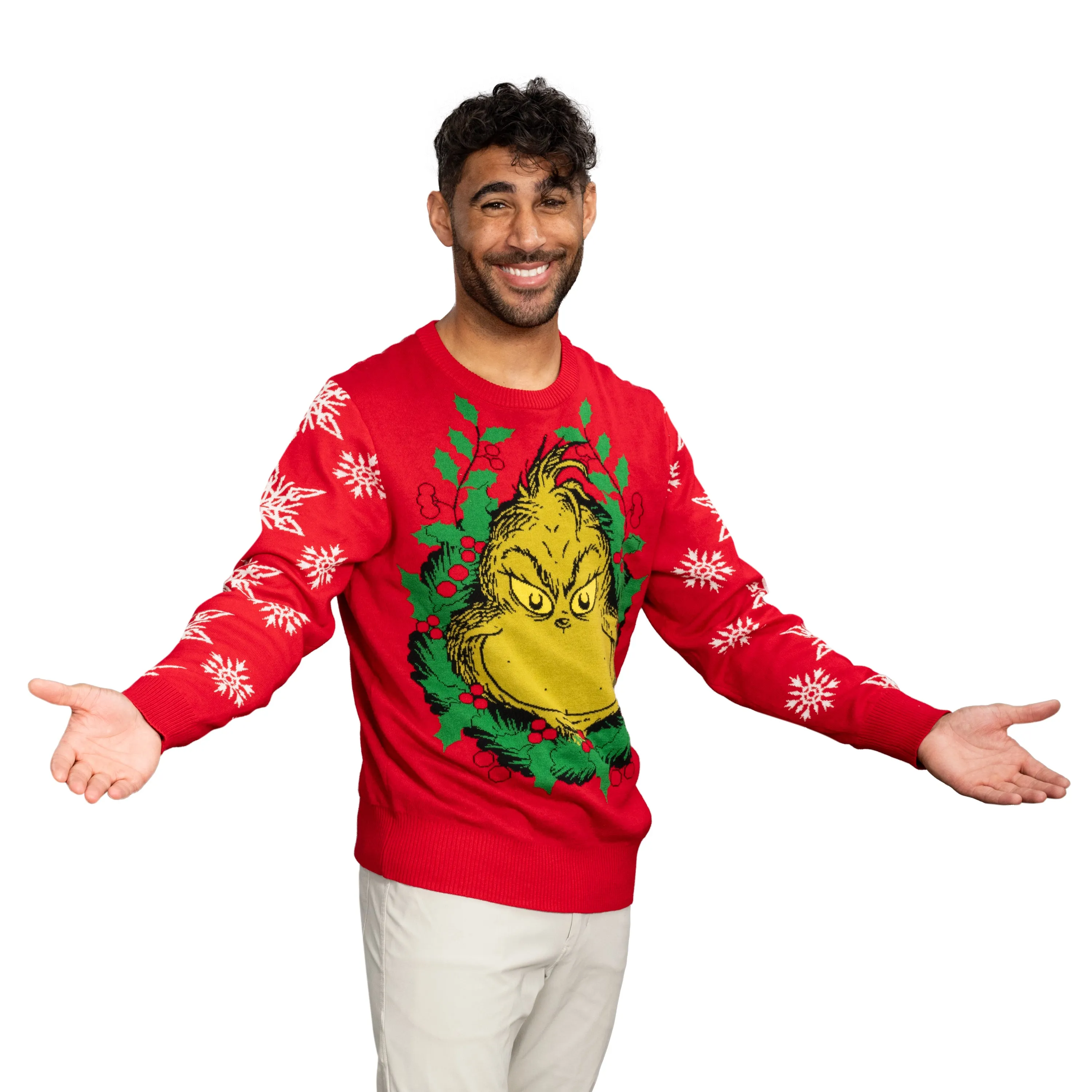 Grinch Head Santa Hat Wreath Sweater