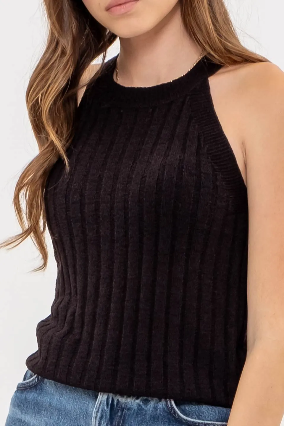 HALTER CROCHET KNIT TANK TOP