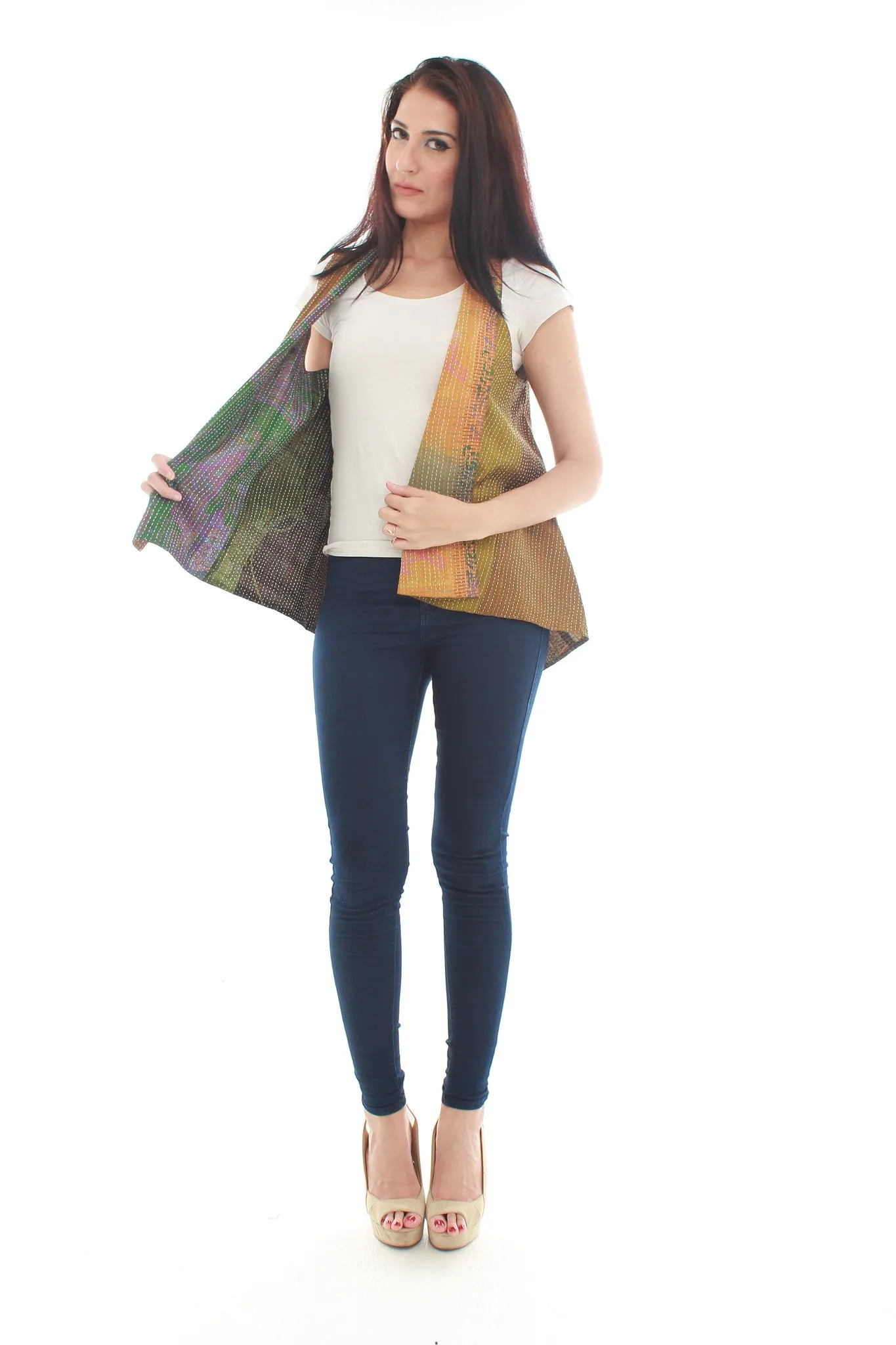 Hand Woven Silk Vest (Brown and Green)