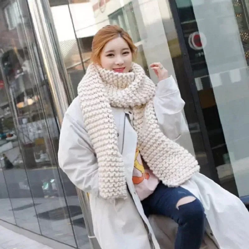 Handmade Chunky Knitted Scarf - White