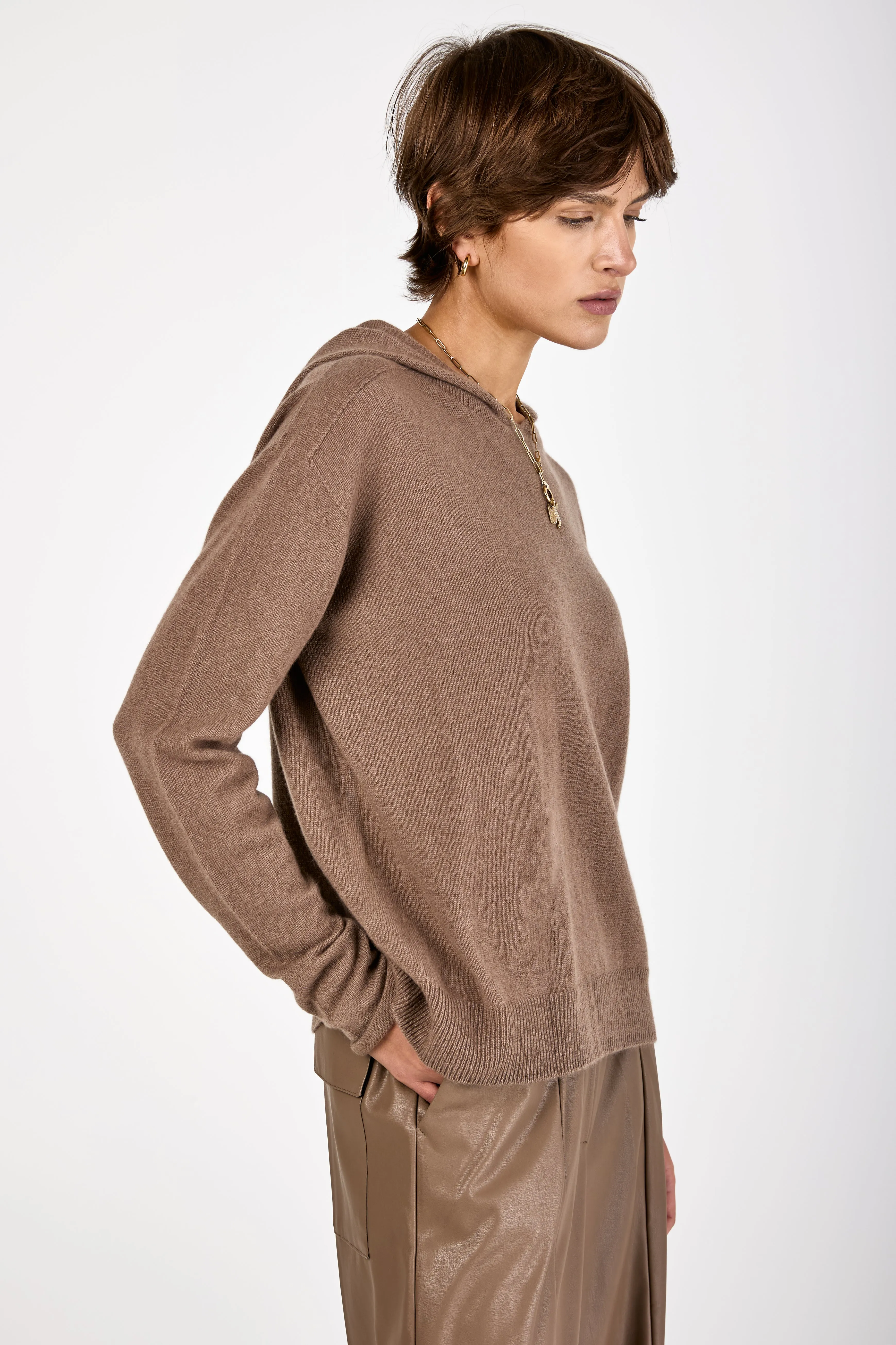 Hooded Cashmere Sweater in Mink