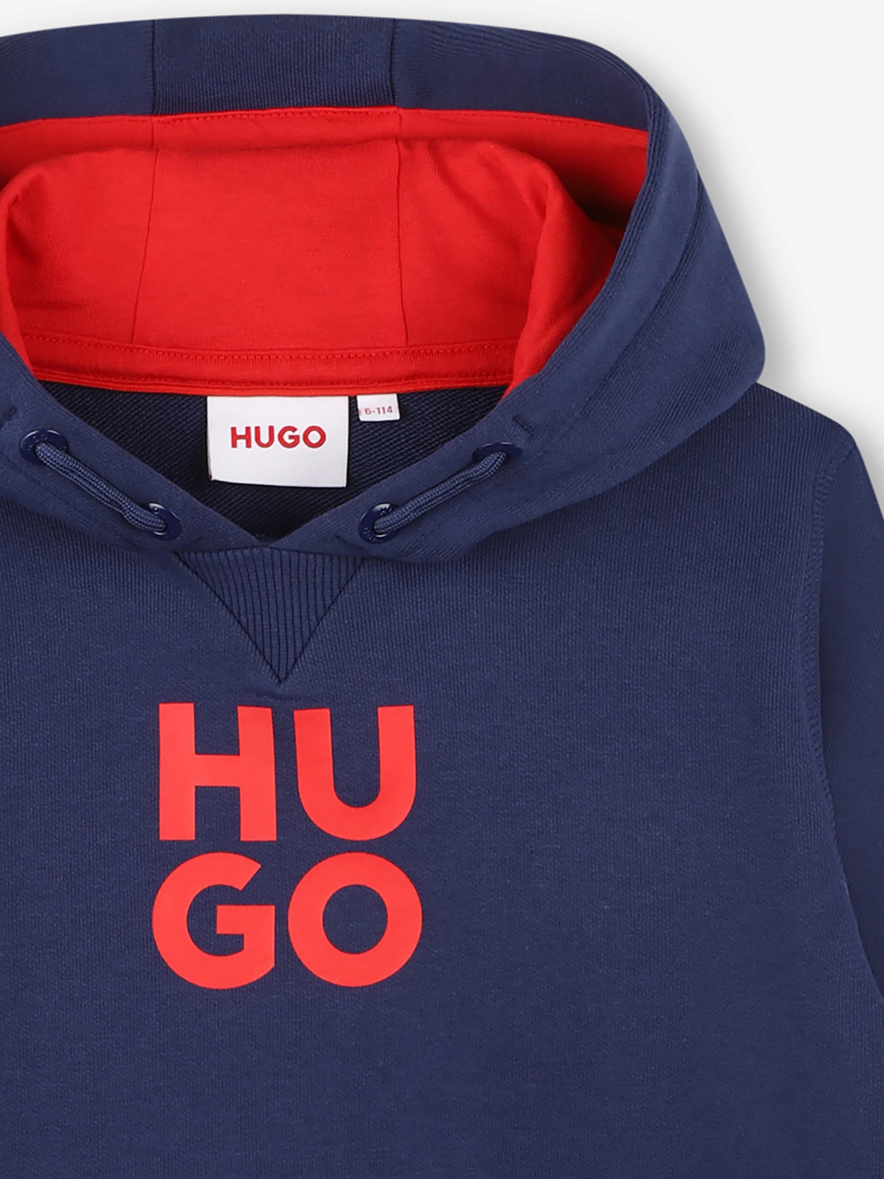 Hugo Boys Logo Print Hoodie in Navy