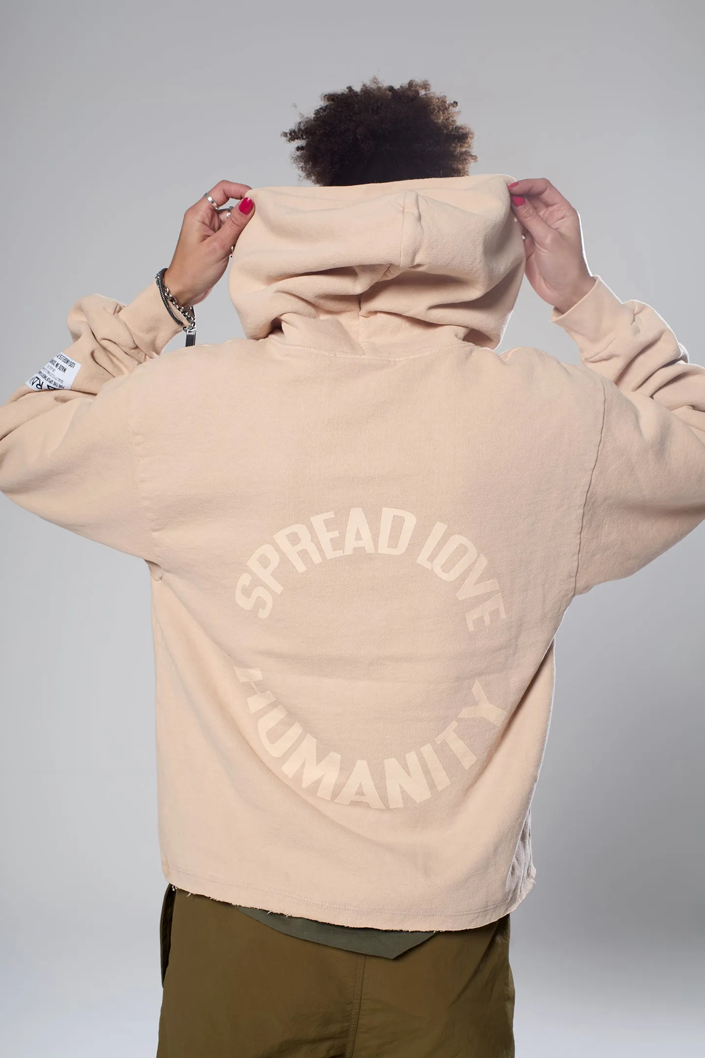 HUMANITY CROP HOODIE TAN