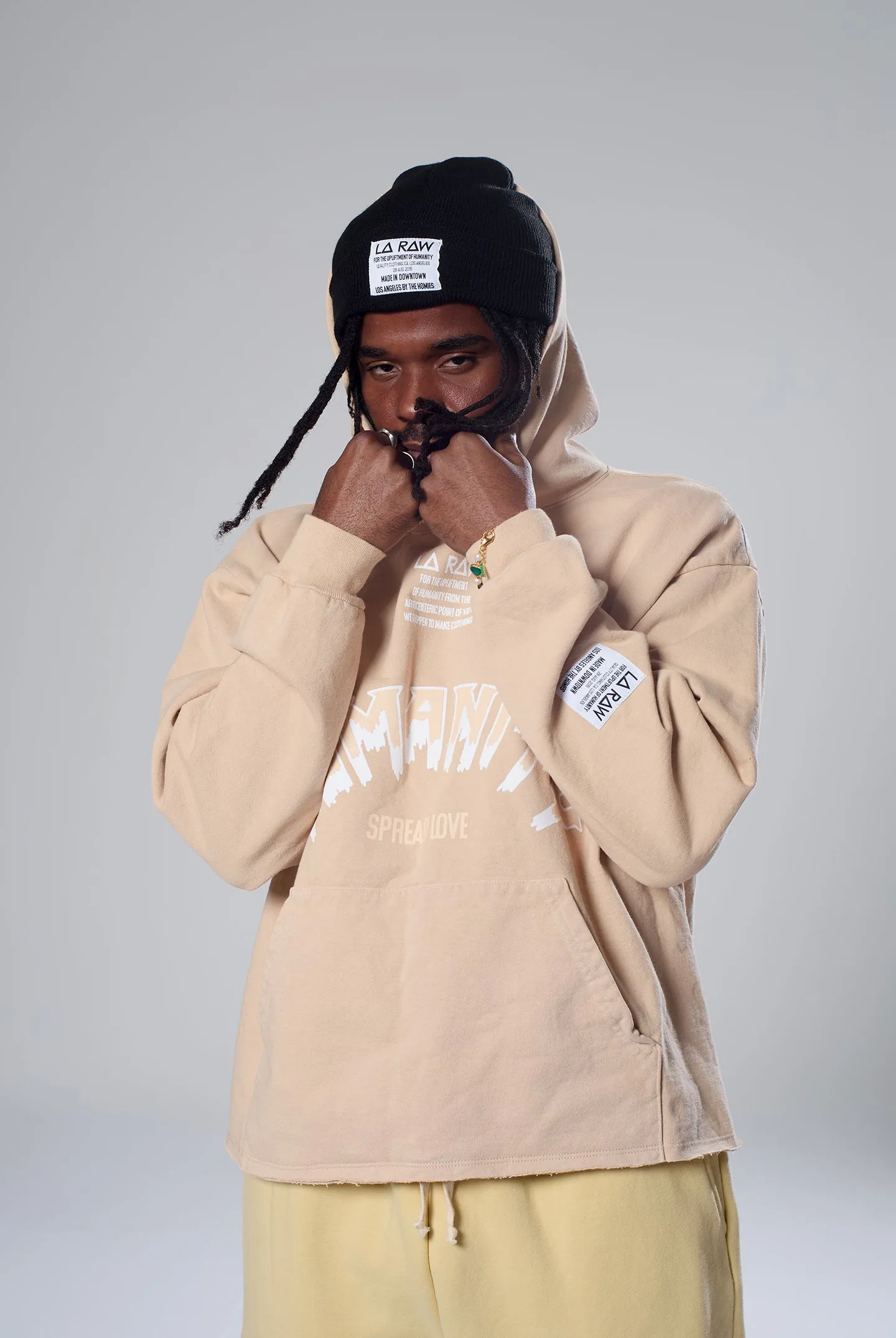 HUMANITY CROP HOODIE TAN