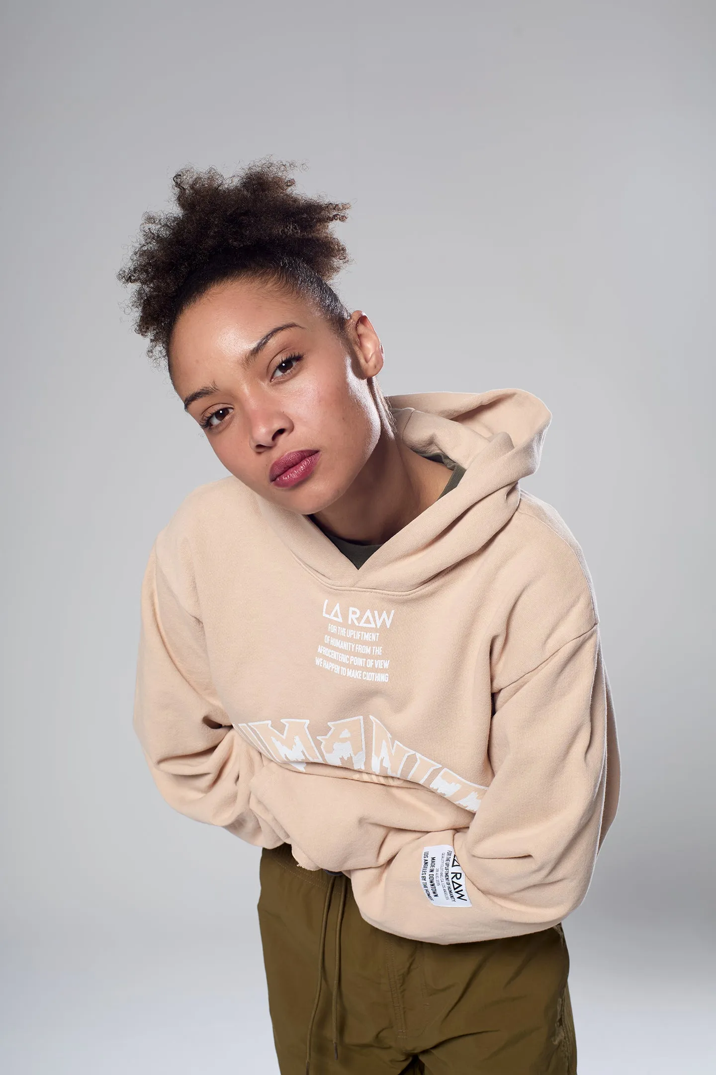 HUMANITY CROP HOODIE TAN