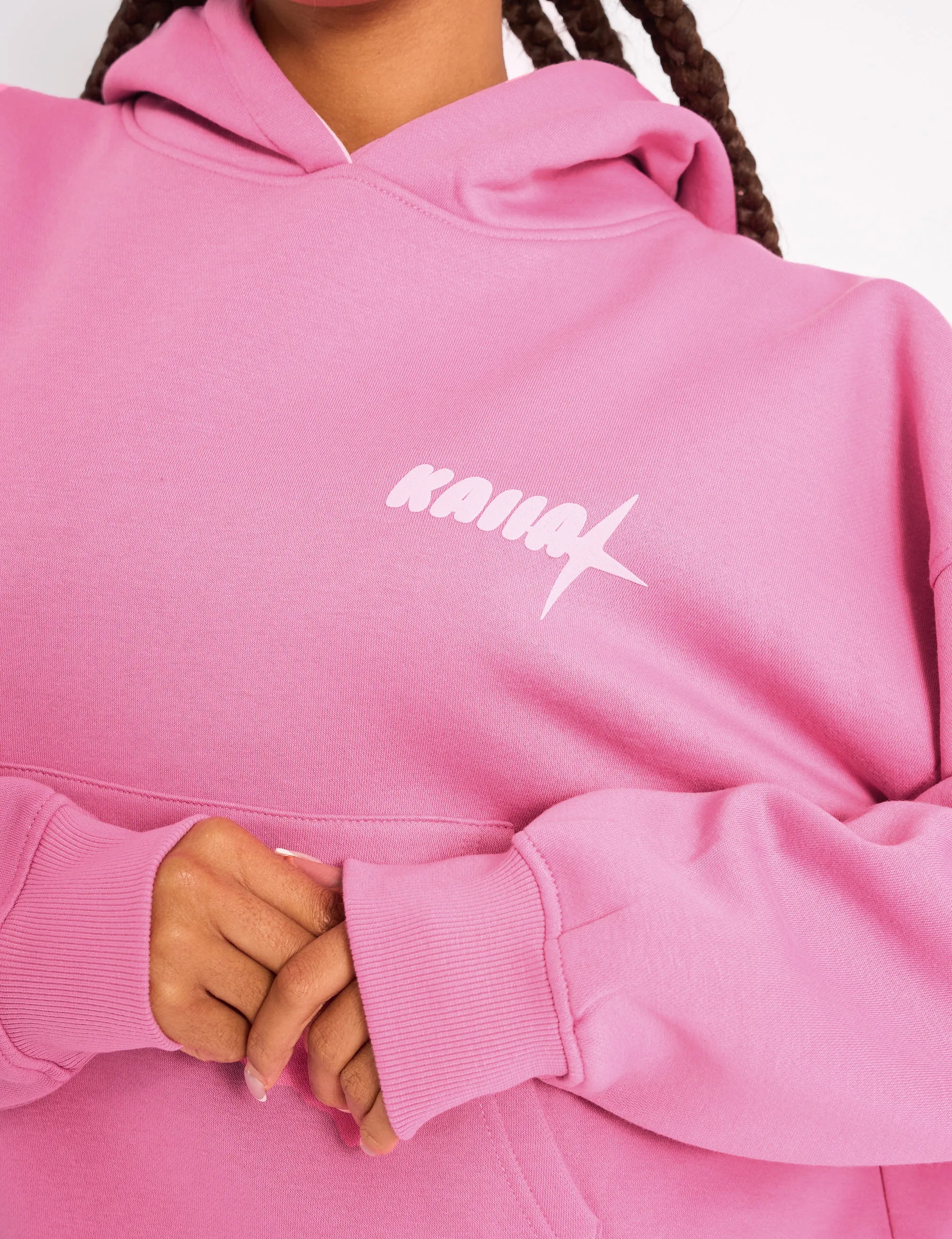 Kaiia Star Contrast Hood Oversized Hoodie Pink