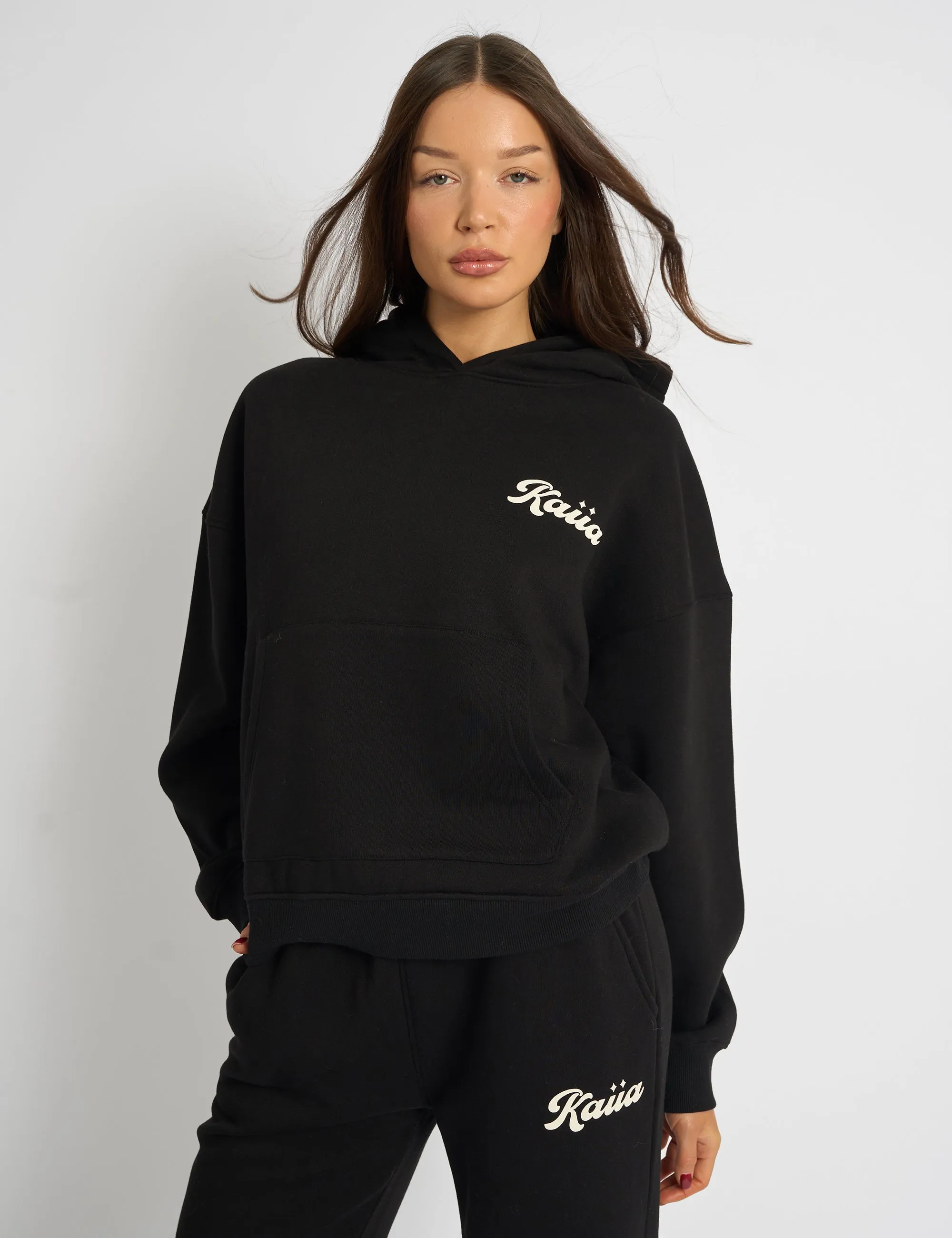 Kaiia Studio Bubble Script Oversized Hoodie Black & Cream