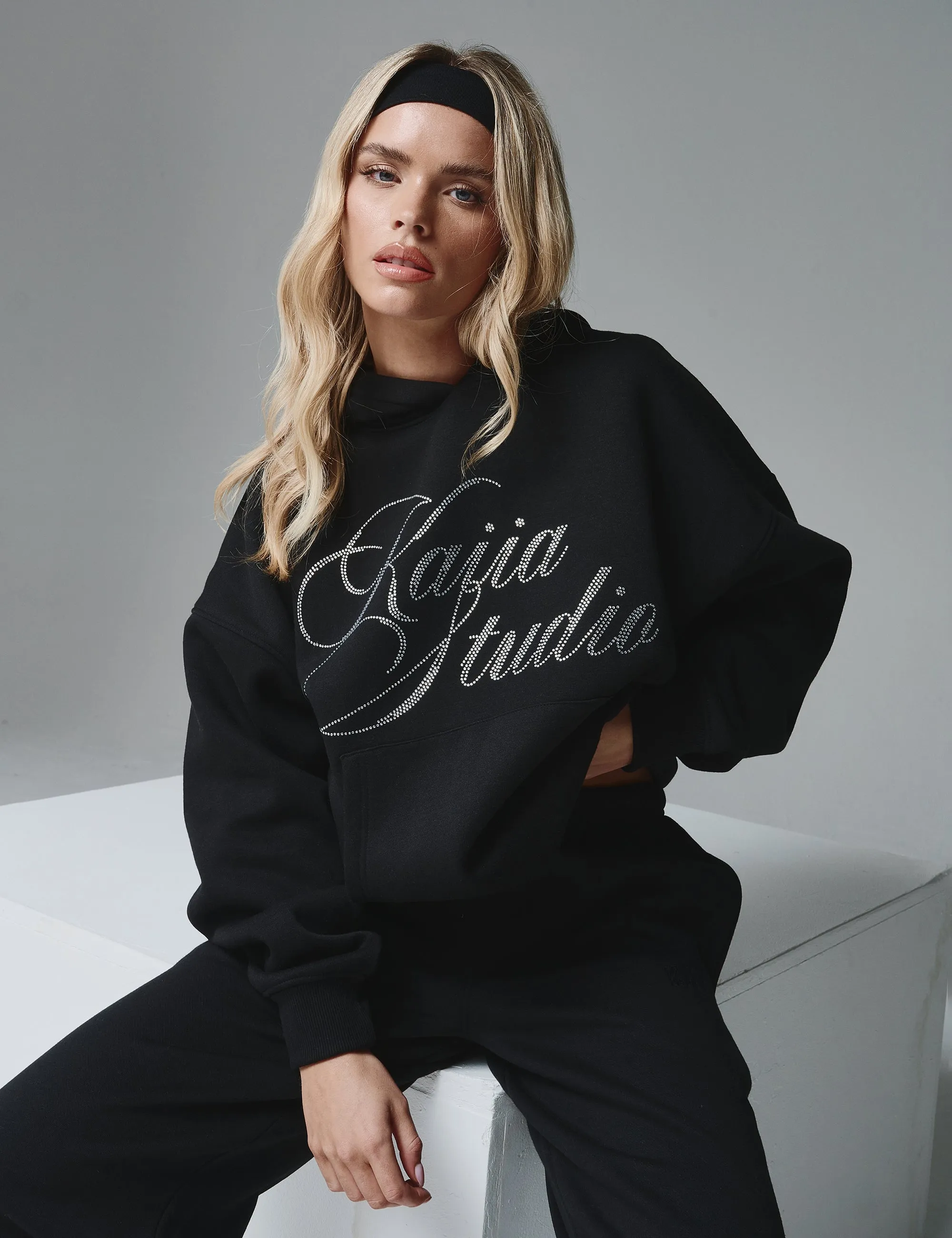 Kaiia Studio Diamante Embellished Oversized Hoodie Black