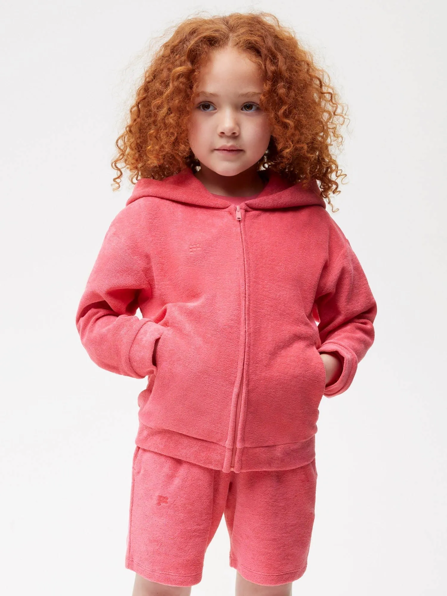 Kids Towelling Zipped Hoodie—lotus pink