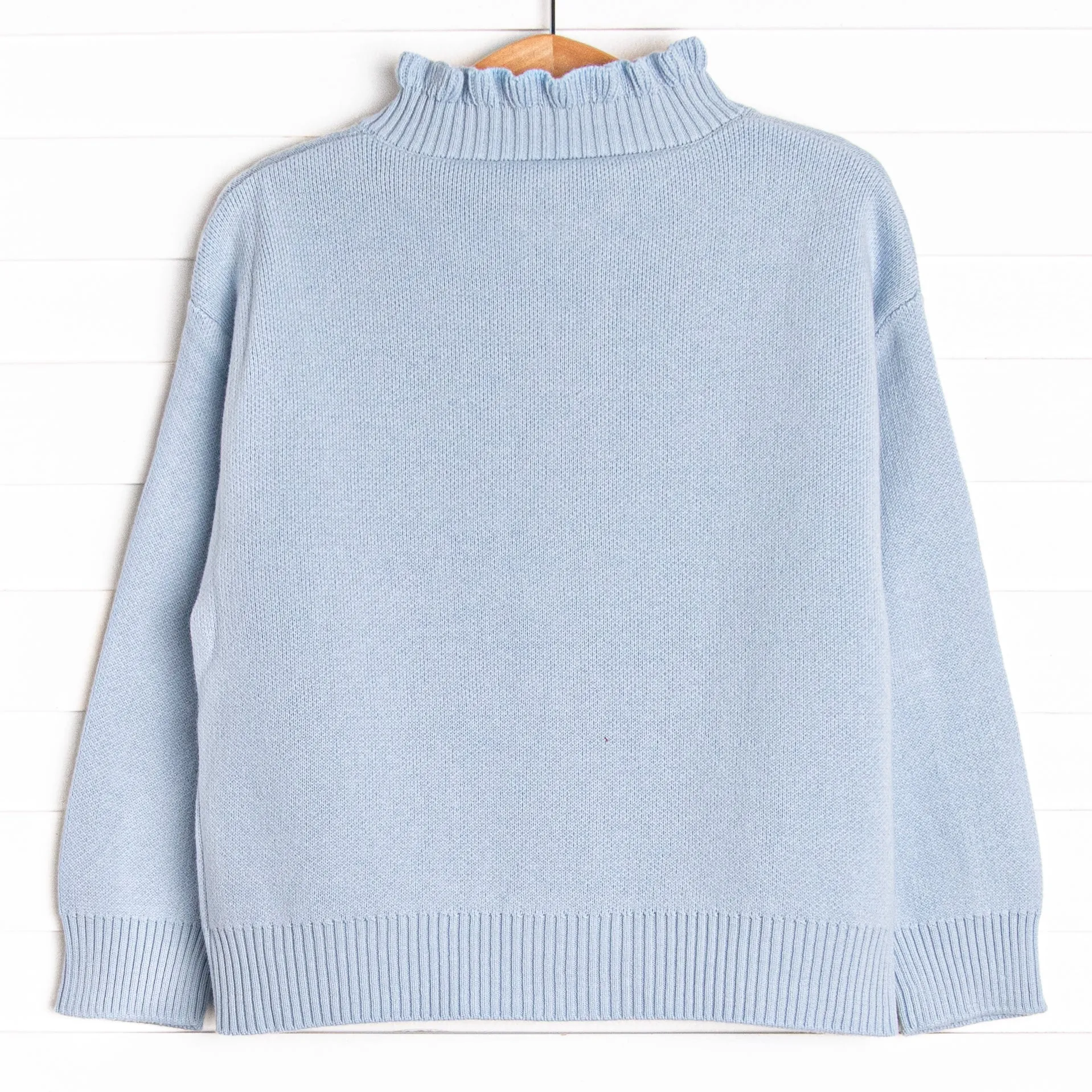 Knitted Ruffle Sweater, Blue