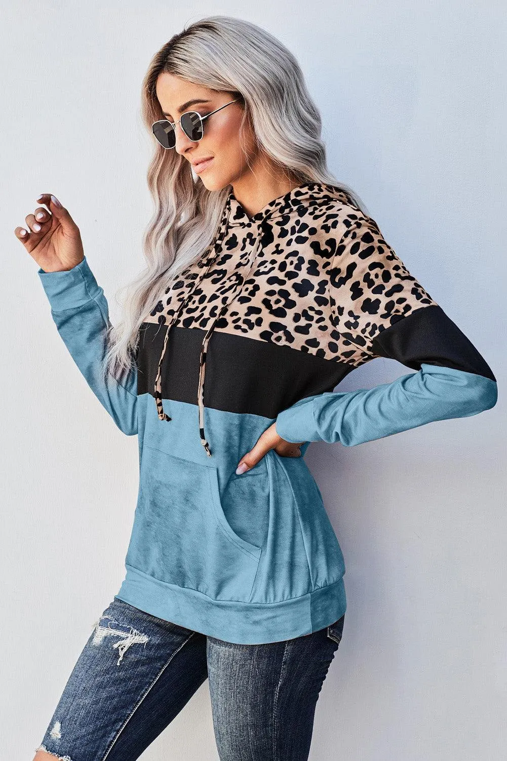 Leopard Color Block Hoodie