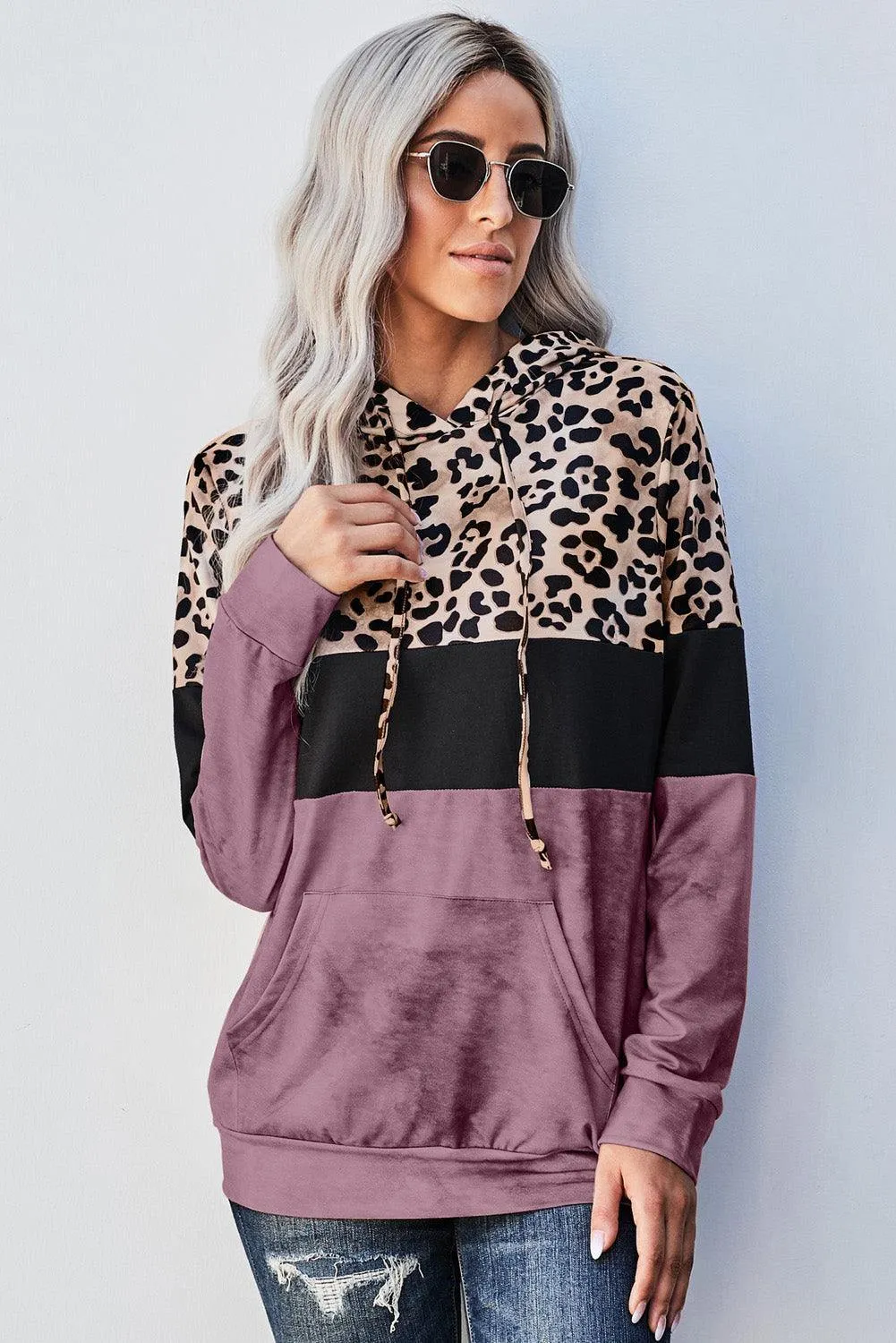 Leopard Color Block Hoodie