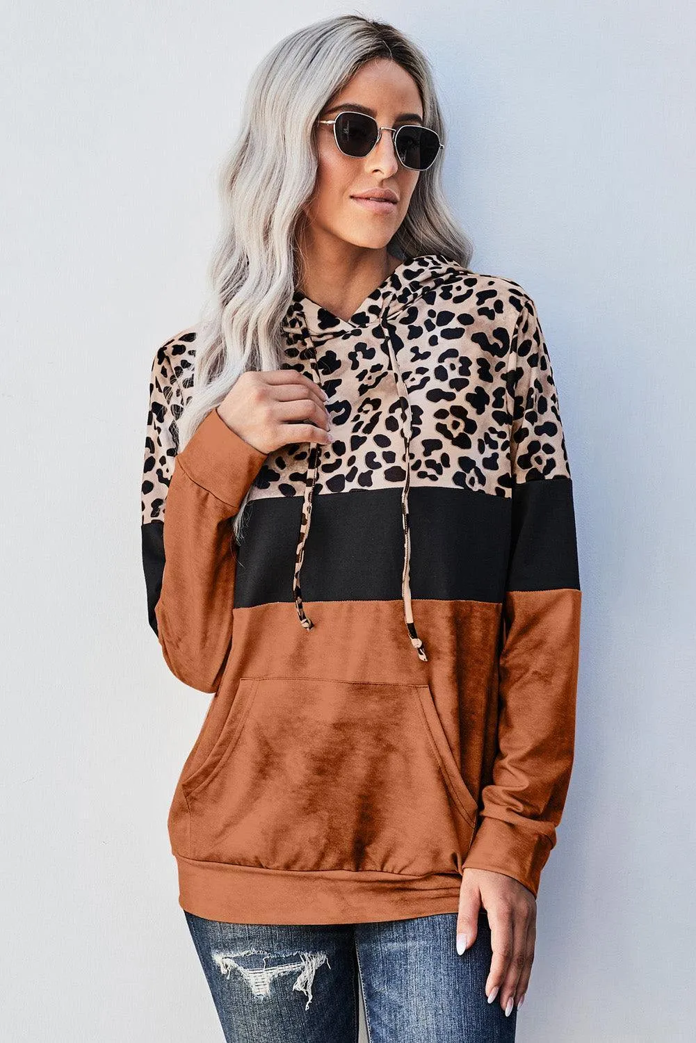 Leopard Color Block Hoodie