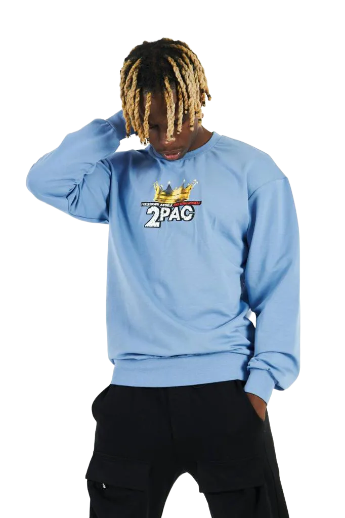 Light Blue 2PAC Men's Long Sleeves Graphic Sweatshirt