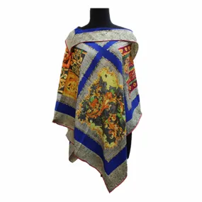 Lightweight Square Print Poncho- Blue