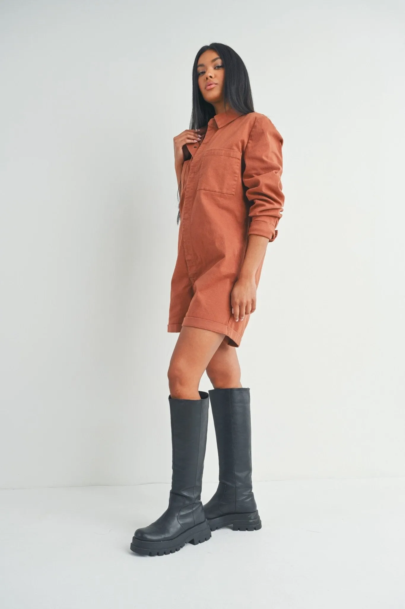 Long Sleeve Button-Up Romper