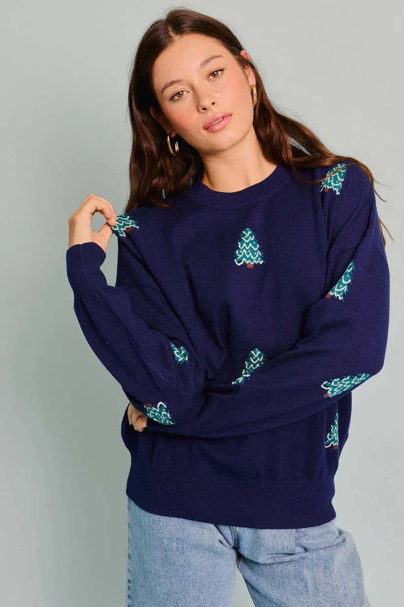 LONG SLEEVE CREW NECK CHRISTMAS TREE SWEATER