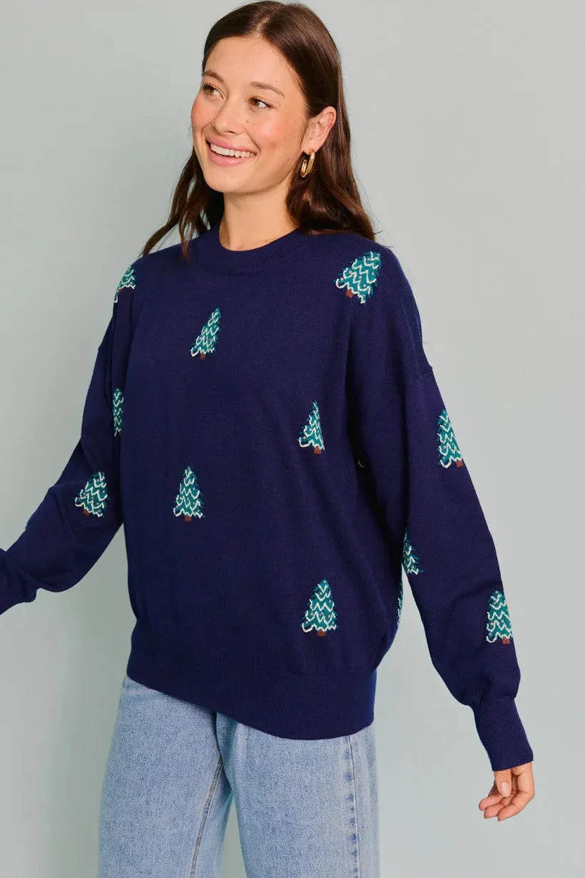 LONG SLEEVE CREW NECK CHRISTMAS TREE SWEATER