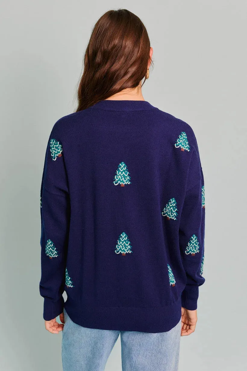 LONG SLEEVE CREW NECK CHRISTMAS TREE SWEATER