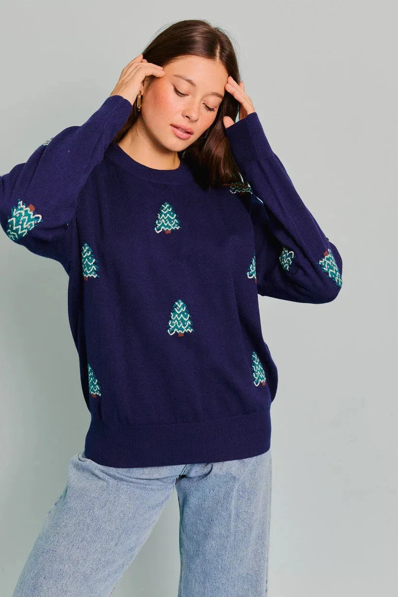 LONG SLEEVE CREW NECK CHRISTMAS TREE SWEATER