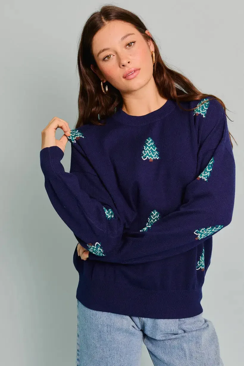 LONG SLEEVE CREW NECK CHRISTMAS TREE SWEATER