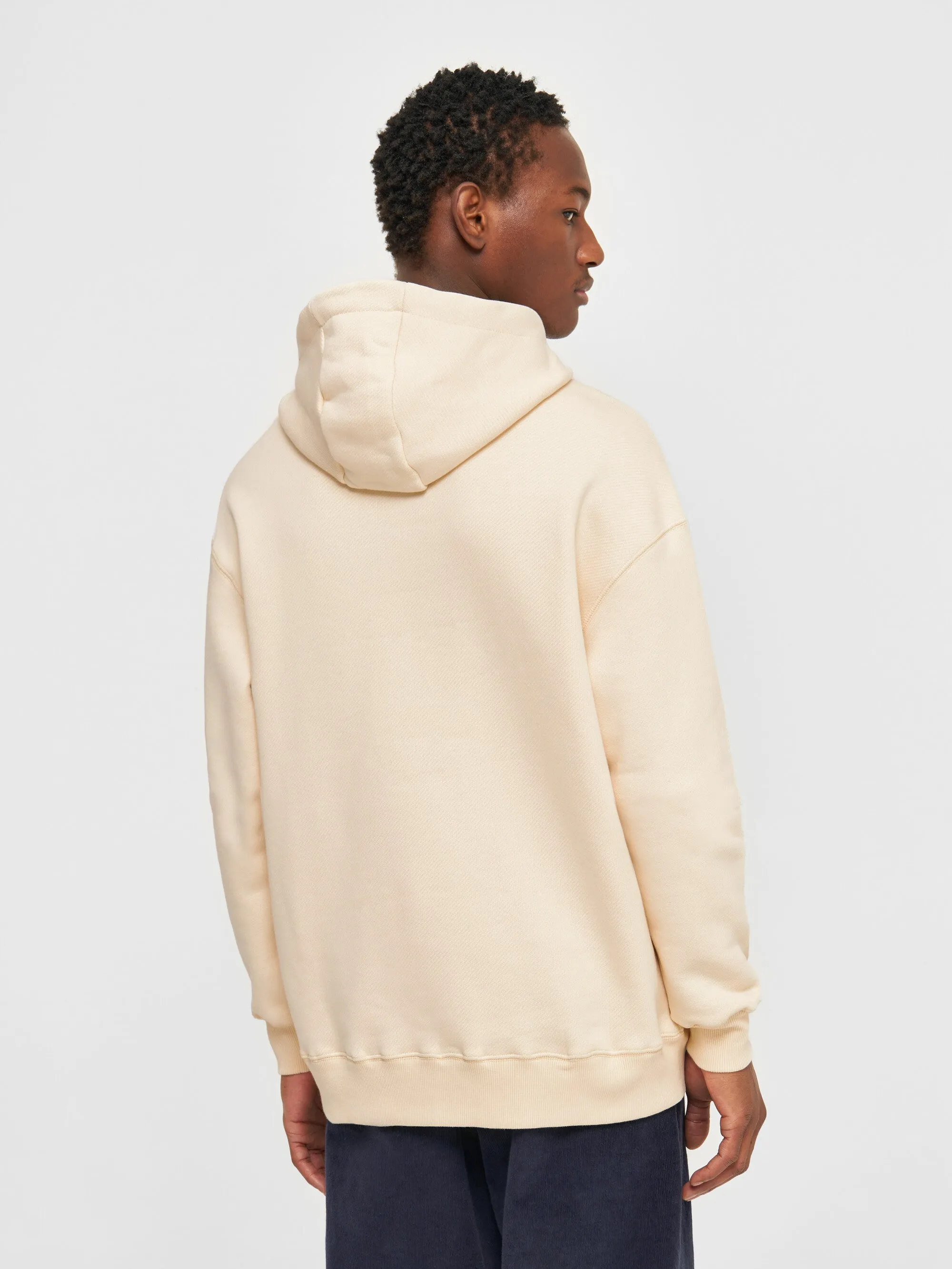 Loose fit hood kangaroo pocket sweat with embroidery at chest - Buttercream