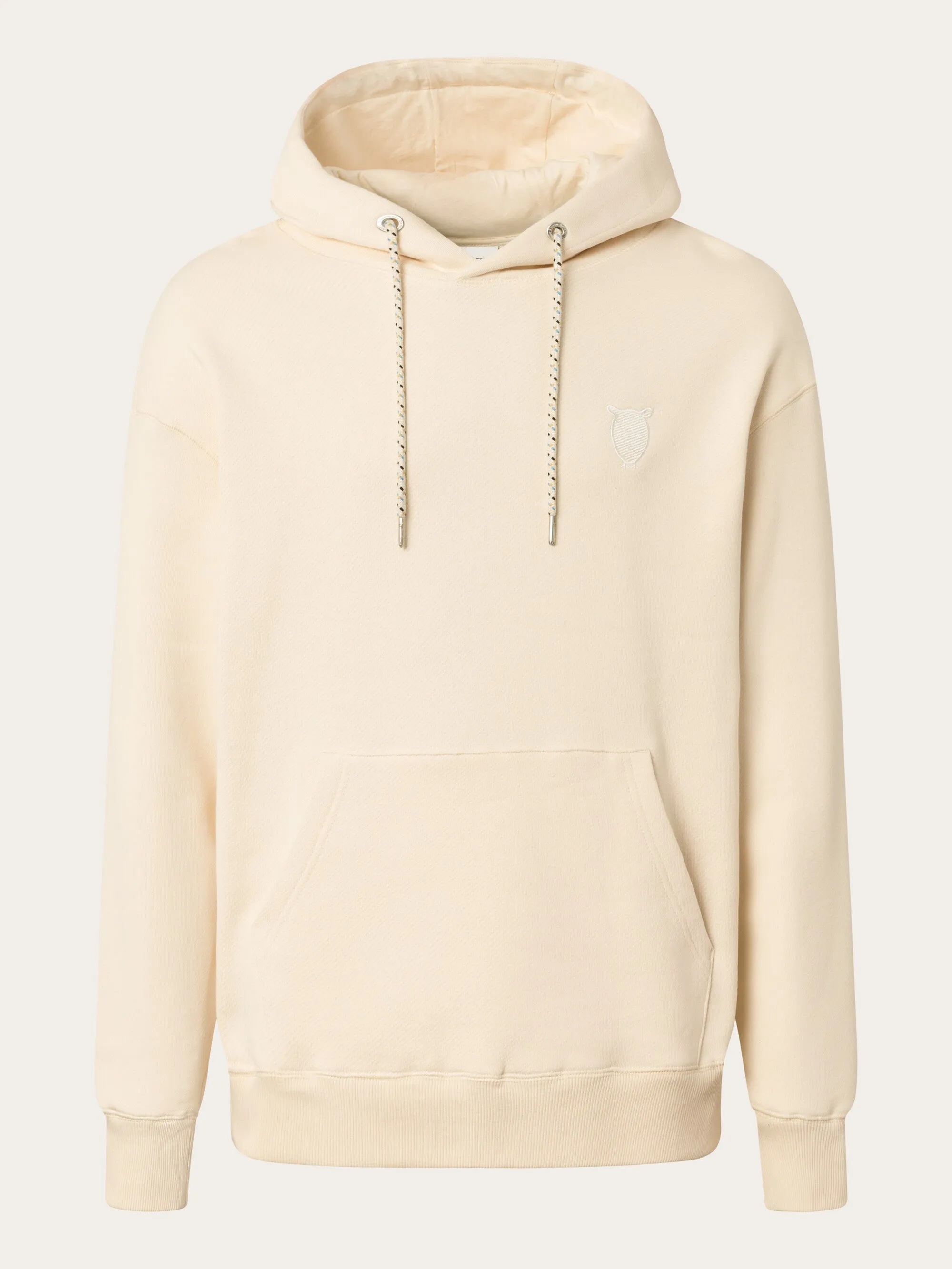 Loose fit hood kangaroo pocket sweat with embroidery at chest - Buttercream