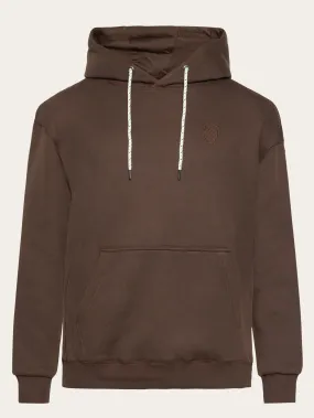 Loose fit hood kangaroo pocket sweat with embroidery at chest - Demitasse (brown)