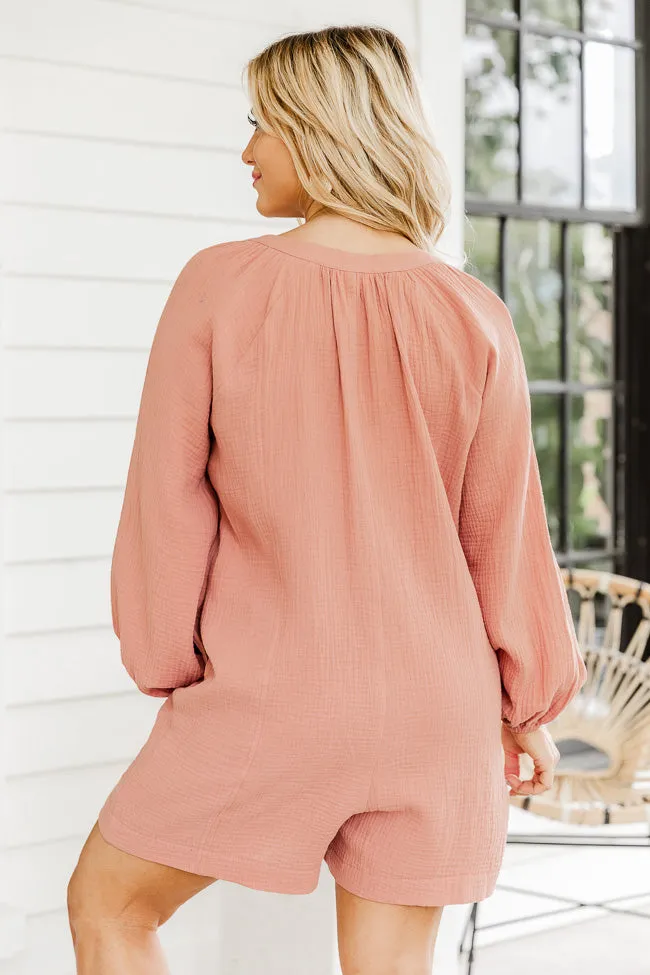 Love Your Destiny Terracotta Long Sleeve Button Up Romper FINAL SALE