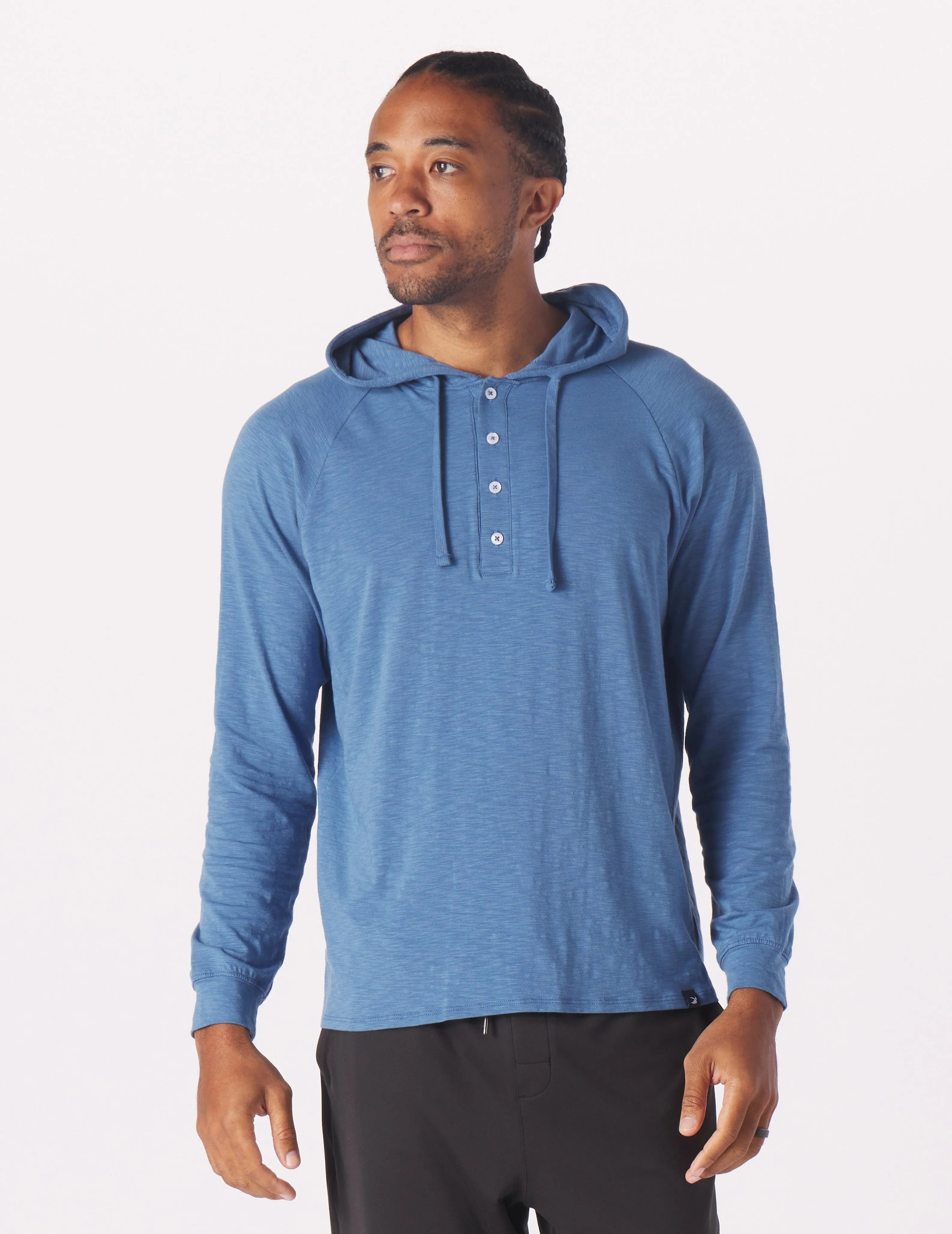 Low Tide Henley Hoodie: Lunar Sky