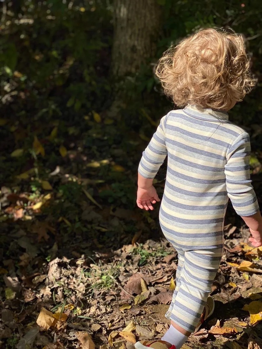 Me & Henry Grey & Navy Rib Stripe Franklin L/S Polo Romper