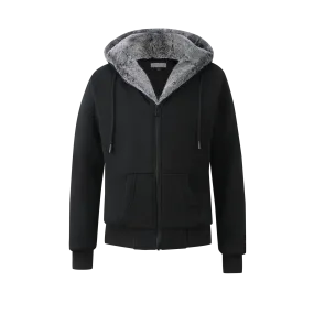 Men's Black Hoodie With Grey Removable Fur