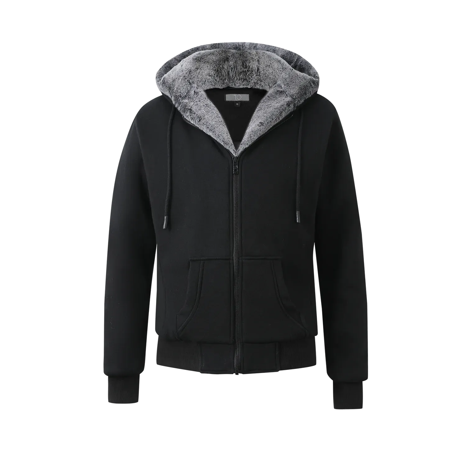 Men's Black Hoodie With Grey Removable Fur