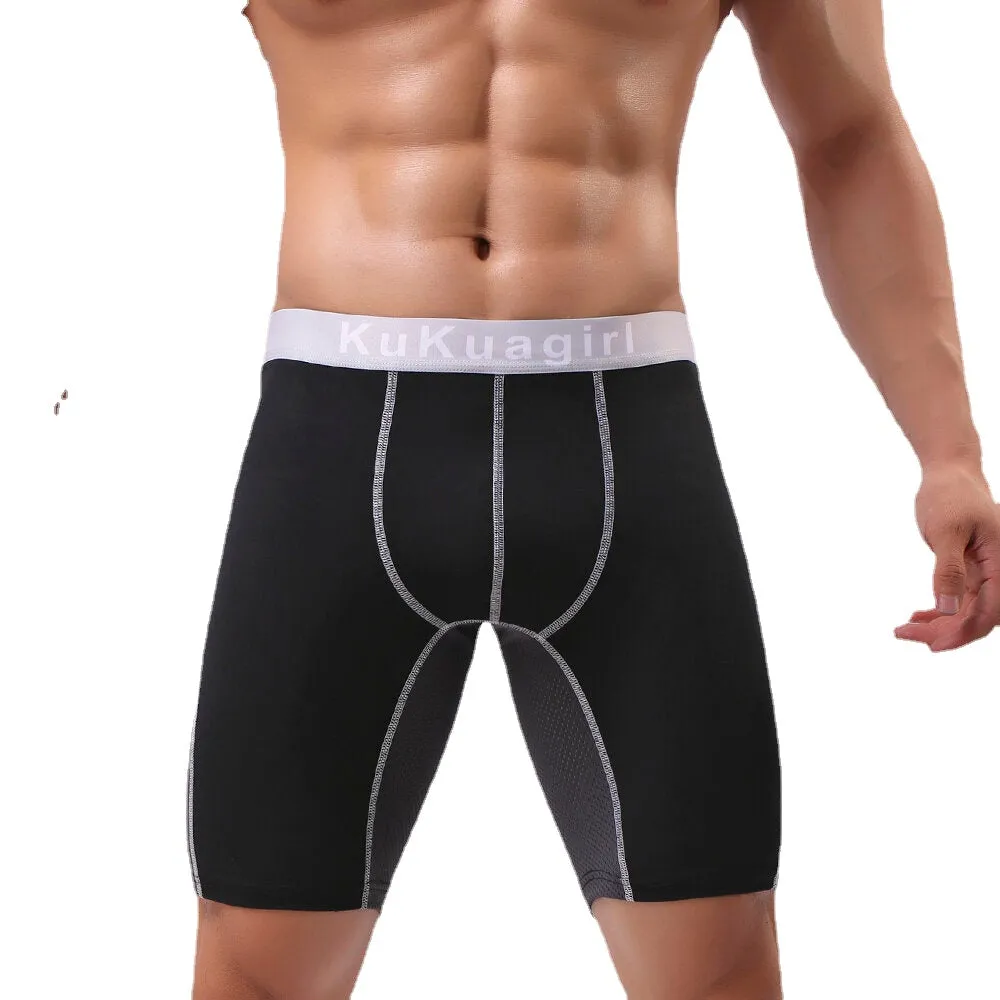 Mens Breathable Mesh Splice Elastic U Convex Pouch Fitness Lengthen Sport Boxer Underwear