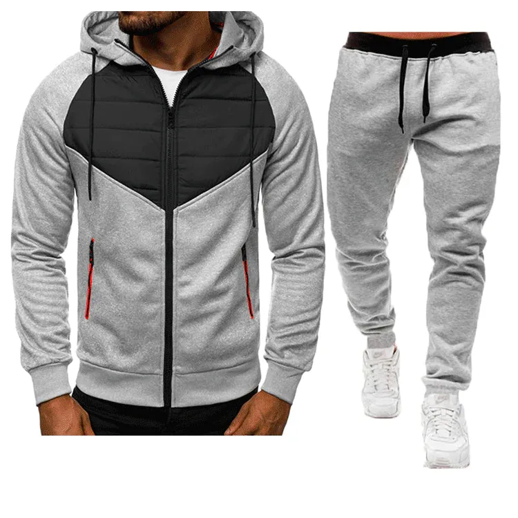 Men's Casual Stitching Zipper Cardigan Hoodie Jacket Jogger Two Piece Set