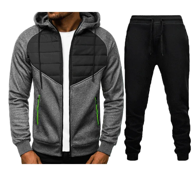 Men's Casual Stitching Zipper Cardigan Hoodie Jacket Jogger Two Piece Set