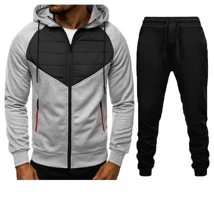 Men's Casual Stitching Zipper Cardigan Hoodie Jacket Jogger Two Piece Set